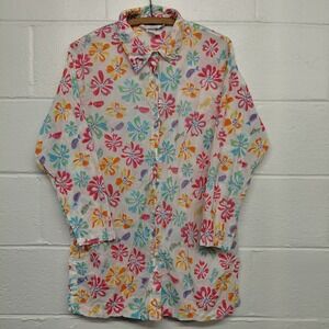 Fresh Produce Womens MEDIUM Floral Oversized Blouse Coverup Long Sleeves Buttons